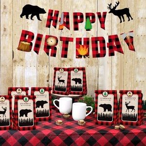 Lumberjack Theme Birthday Banner & Favor Bags